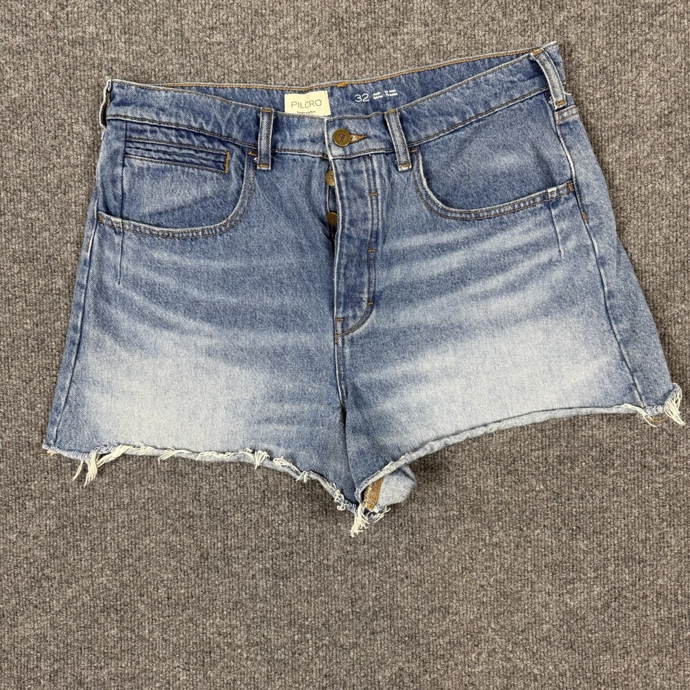 Pilcro Anthropologie Denim Blue Jean Shorts Womens 32 Button Closure Fray Hem